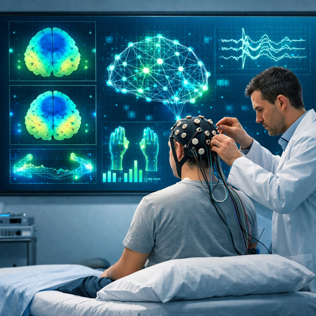 Integración de electroencefalografía de estado-tarea y función motora para una evaluación inteligente del estado de recuperación de trastornos prolongados de la conciencia